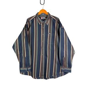 Chaps Ralph Lauren Striped Button Up Cotton Brushpopper Shirt Blue Mens‎ 2XL XXL